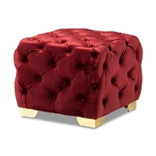 Baxton Studio Avara Glam and Luxe Burgundy Velvet Fabric Upholstered Gold Finished Button Tufted Ottoman